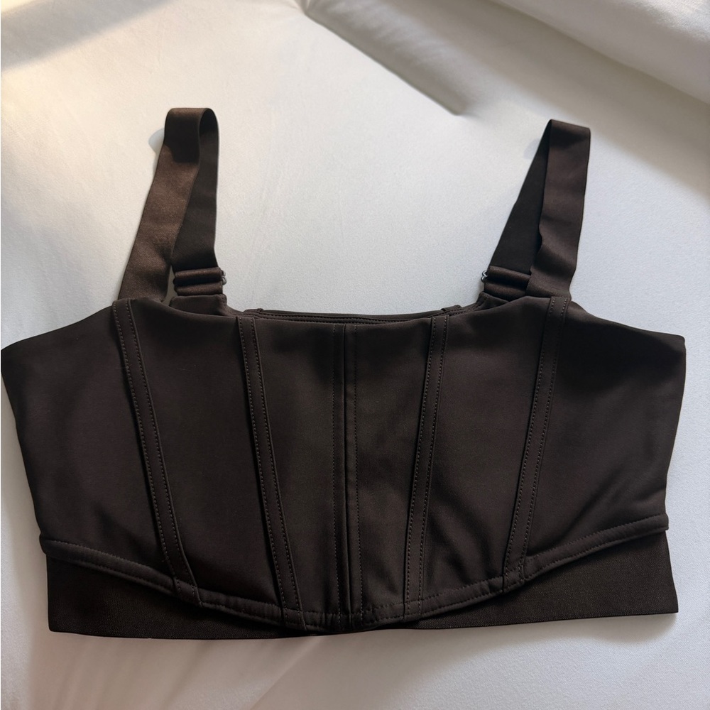 ALO Yoga Espresso Corset Cropped Bra Top - Picture 3 of 5